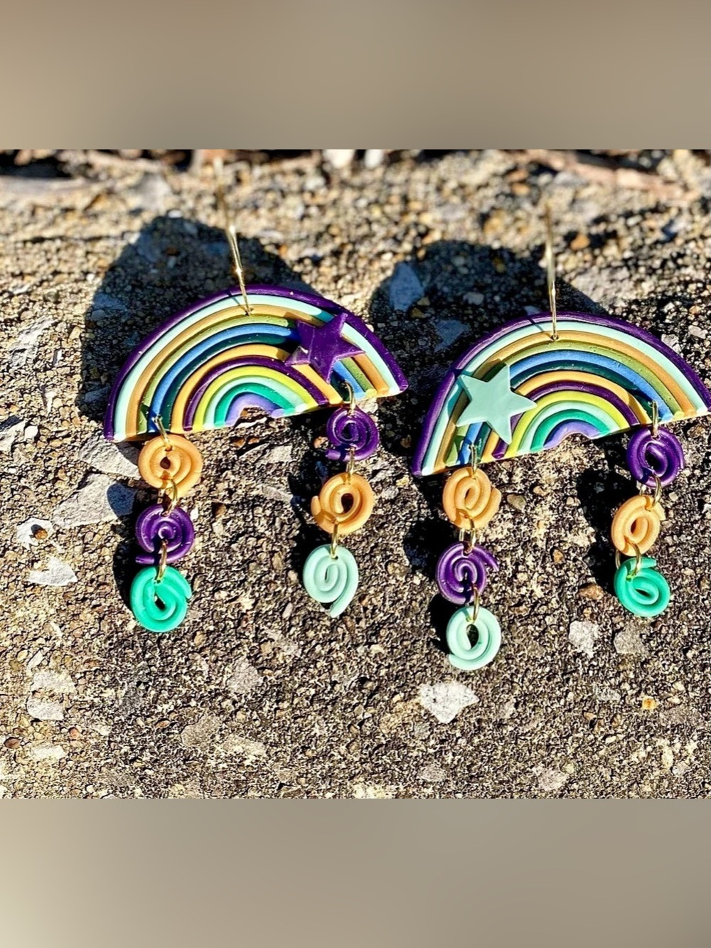 Rainbow Dangle Earrings Purple & Green